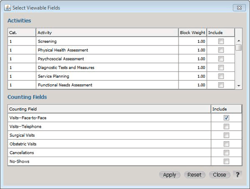 Select Viewable Fields Dialog
